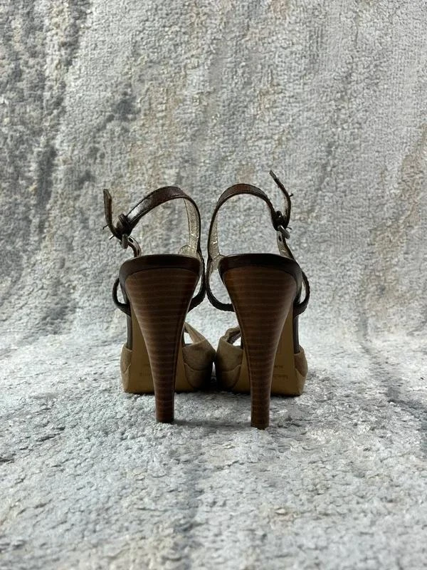 Bimba Y Lola Sandálias plataforma femininas de couro marrom com salto slingback Tamanho 39EU – photo 3